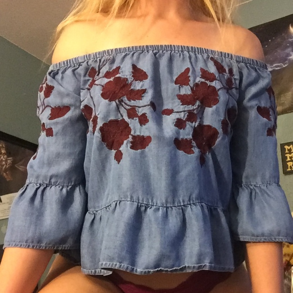 Off the shoulder blue floral top